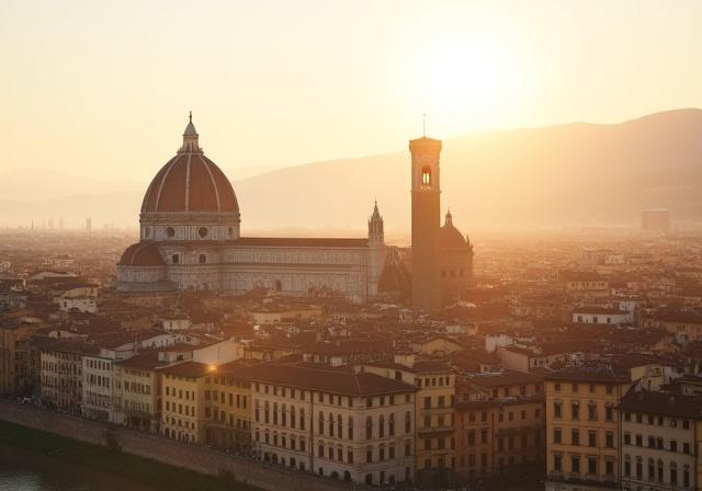 Sunlit streets of Florence, Italy