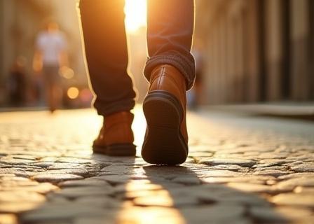 Reliable walking shoes on a historic European cobblestone street